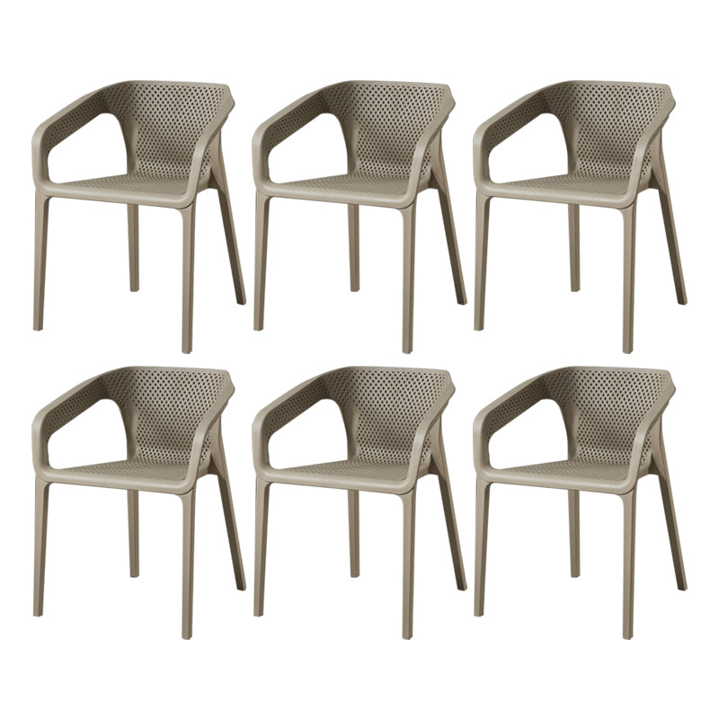 Contemporary Style Plastic Chairs Solid Back Arm Dining Kitchen Chair Set Light Gray 6 Piece Set Clearhalo ' kitchen&dining_furn' 'Dining Chairs' 'Dining Tables & Seating' 'dining_chair' 'furn' 'furn_dining_chair' 'Furniture' 'furniture_dining_chair' 'Kitchen & Dining Furniture' 'kitchen' 4056569