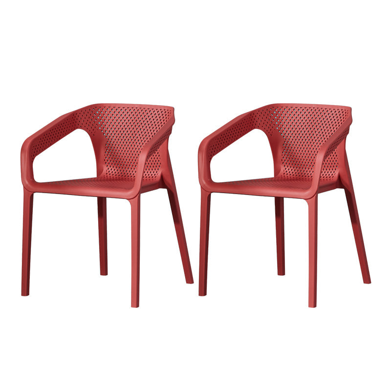 Contemporary Style Plastic Chairs Solid Back Arm Dining Kitchen Chair Set Orange Red 2 Piece Set Clearhalo ' kitchen&dining_furn' 'Dining Chairs' 'Dining Tables & Seating' 'dining_chair' 'furn' 'furn_dining_chair' 'Furniture' 'furniture_dining_chair' 'Kitchen & Dining Furniture' 'kitchen' 4056576