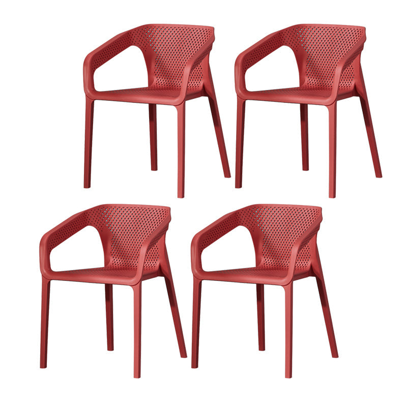 Contemporary Style Plastic Chairs Solid Back Arm Dining Kitchen Chair Set Orange Red 4 Piece Set Clearhalo ' kitchen&dining_furn' 'Dining Chairs' 'Dining Tables & Seating' 'dining_chair' 'furn' 'furn_dining_chair' 'Furniture' 'furniture_dining_chair' 'Kitchen & Dining Furniture' 'kitchen' 4056577