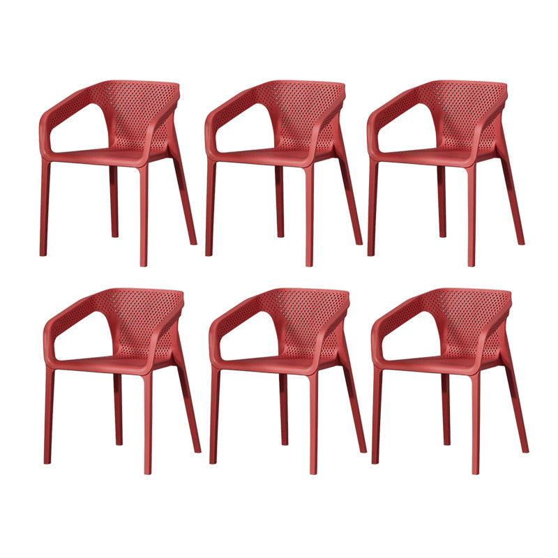 Contemporary Style Plastic Chairs Solid Back Arm Dining Kitchen Chair Set Orange Red 6 Piece Set Clearhalo ' kitchen&dining_furn' 'Dining Chairs' 'Dining Tables & Seating' 'dining_chair' 'furn' 'furn_dining_chair' 'Furniture' 'furniture_dining_chair' 'Kitchen & Dining Furniture' 'kitchen' 4056578