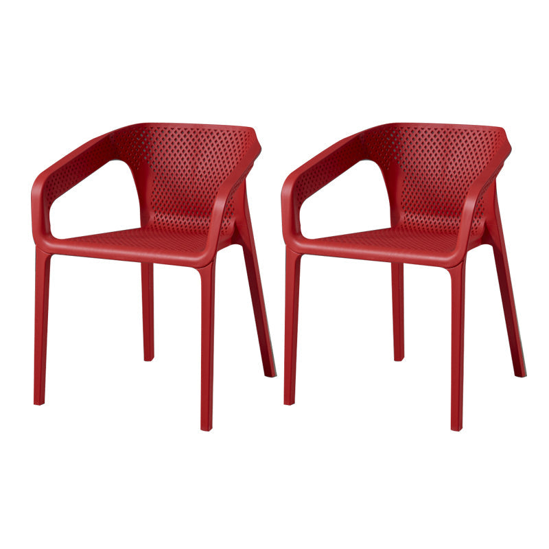 Contemporary Style Plastic Chairs Solid Back Arm Dining Kitchen Chair Set Red 2 Piece Set Clearhalo ' kitchen&dining_furn' 'Dining Chairs' 'Dining Tables & Seating' 'dining_chair' 'furn' 'furn_dining_chair' 'Furniture' 'furniture_dining_chair' 'Kitchen & Dining Furniture' 'kitchen' 4056579