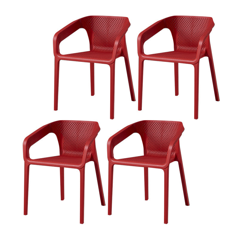Contemporary Style Plastic Chairs Solid Back Arm Dining Kitchen Chair Set Red 4 Piece Set Clearhalo ' kitchen&dining_furn' 'Dining Chairs' 'Dining Tables & Seating' 'dining_chair' 'furn' 'furn_dining_chair' 'Furniture' 'furniture_dining_chair' 'Kitchen & Dining Furniture' 'kitchen' 4056580