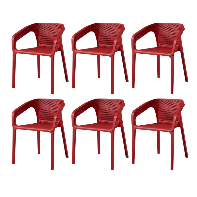 Contemporary Style Plastic Chairs Solid Back Arm Dining Kitchen Chair Set Red 6 Piece Set Clearhalo ' kitchen&dining_furn' 'Dining Chairs' 'Dining Tables & Seating' 'dining_chair' 'furn' 'furn_dining_chair' 'Furniture' 'furniture_dining_chair' 'Kitchen & Dining Furniture' 'kitchen' 4056581