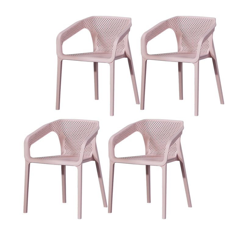 Contemporary Style Plastic Chairs Solid Back Arm Dining Kitchen Chair Set Pink 4 Piece Set Clearhalo ' kitchen&dining_furn' 'Dining Chairs' 'Dining Tables & Seating' 'dining_chair' 'furn' 'furn_dining_chair' 'Furniture' 'furniture_dining_chair' 'Kitchen & Dining Furniture' 'kitchen' 4056583