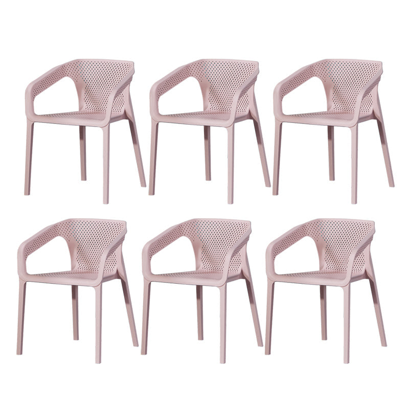 Contemporary Style Plastic Chairs Solid Back Arm Dining Kitchen Chair Set Pink 6 Piece Set Clearhalo ' kitchen&dining_furn' 'Dining Chairs' 'Dining Tables & Seating' 'dining_chair' 'furn' 'furn_dining_chair' 'Furniture' 'furniture_dining_chair' 'Kitchen & Dining Furniture' 'kitchen' 4056584