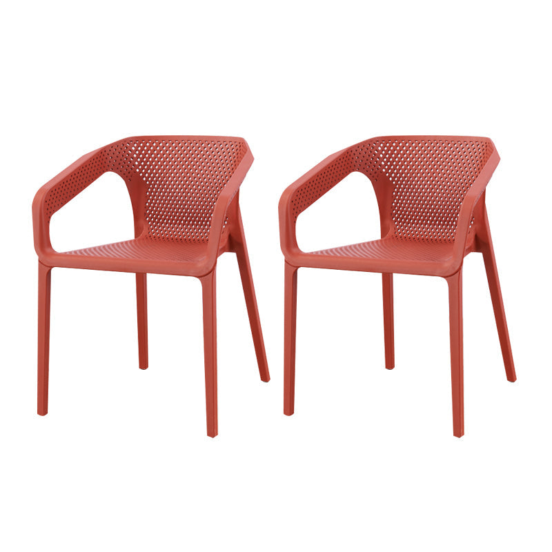 Contemporary Style Plastic Chairs Solid Back Arm Dining Kitchen Chair Set Burgundy 2 Piece Set Clearhalo ' kitchen&dining_furn' 'Dining Chairs' 'Dining Tables & Seating' 'dining_chair' 'furn' 'furn_dining_chair' 'Furniture' 'furniture_dining_chair' 'Kitchen & Dining Furniture' 'kitchen' 4056597