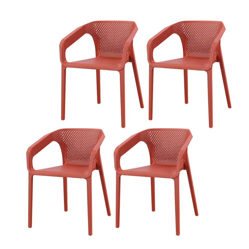 Contemporary Style Plastic Chairs Solid Back Arm Dining Kitchen Chair Set Burgundy 4 Piece Set Clearhalo ' kitchen&dining_furn' 'Dining Chairs' 'Dining Tables & Seating' 'dining_chair' 'furn' 'furn_dining_chair' 'Furniture' 'furniture_dining_chair' 'Kitchen & Dining Furniture' 'kitchen' 4056598