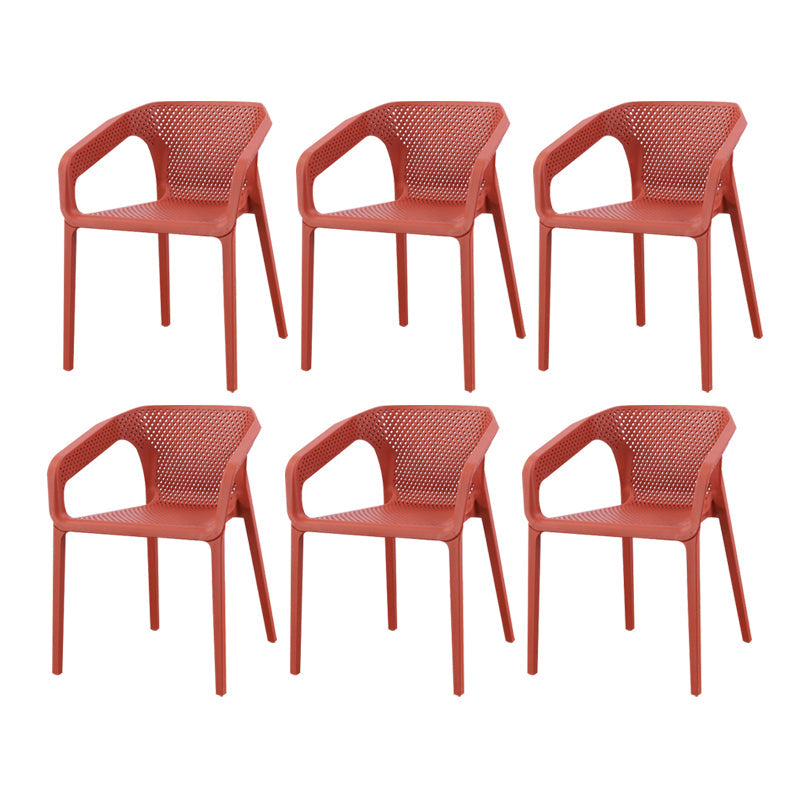 Contemporary Style Plastic Chairs Solid Back Arm Dining Kitchen Chair Set Burgundy 6 Piece Set Clearhalo ' kitchen&dining_furn' 'Dining Chairs' 'Dining Tables & Seating' 'dining_chair' 'furn' 'furn_dining_chair' 'Furniture' 'furniture_dining_chair' 'Kitchen & Dining Furniture' 'kitchen' 4056599