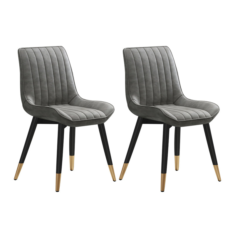 Glam Style Metal Dining Room Chairs Armless PU Leather Chair for Restaurant Grey 2 Piece Set Clearhalo ' kitchen&dining_furn' 'Dining Chairs' 'Dining Tables & Seating' 'dining_chair' 'furn' 'furn_dining_chair' 'Furniture' 'furniture_dining_chair' 'Kitchen & Dining Furniture' 'kitchen' 4056619