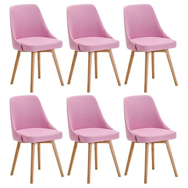 Upholstered Armless Dining Chairs Scandinavian Side Dining Chairs with Wood Legs Pink 6 Piece Set Clearhalo ' kitchen&dining_furn' 'Dining Chairs' 'Dining Tables & Seating' 'dining_chair' 'furn' 'furn_dining_chair' 'Furniture' 'furniture_dining_chair' 'Kitchen & Dining Furniture' 'kitchen' 4056654