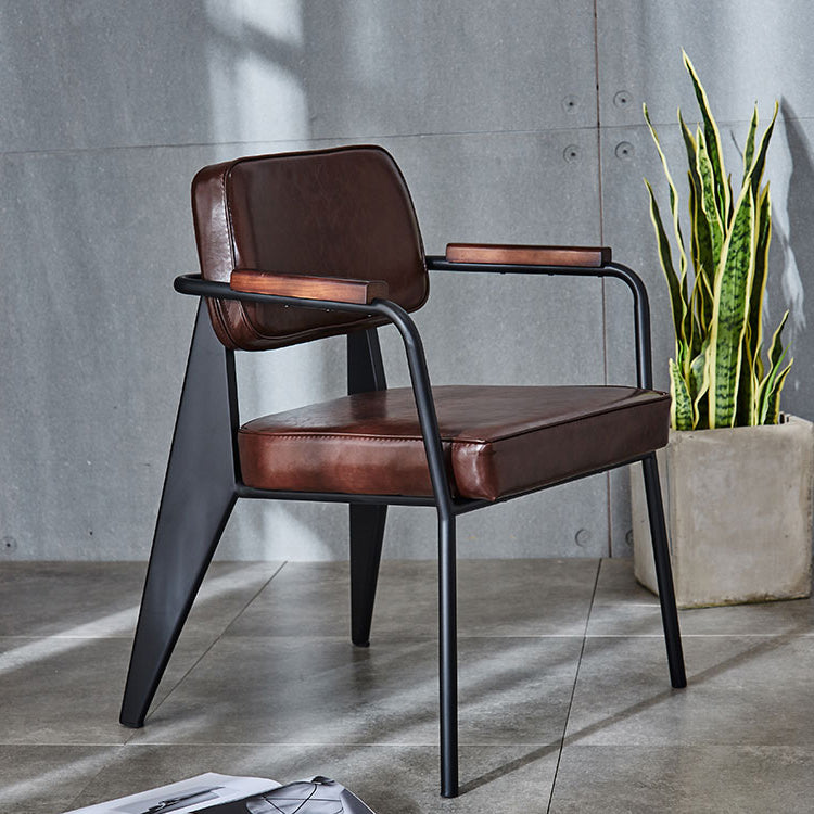 Industrial Metal Dining Room Chair Arm Open Back Dining Side Chair for Home Use Black-Brown 1 Piece Clearhalo ' kitchen&dining_furn' 'Dining Chairs' 'Dining Tables & Seating' 'dining_chair' 'furn' 'furn_dining_chair' 'Furniture' 'furniture_dining_chair' 'Kitchen & Dining Furniture' 'kitchen' 4056771