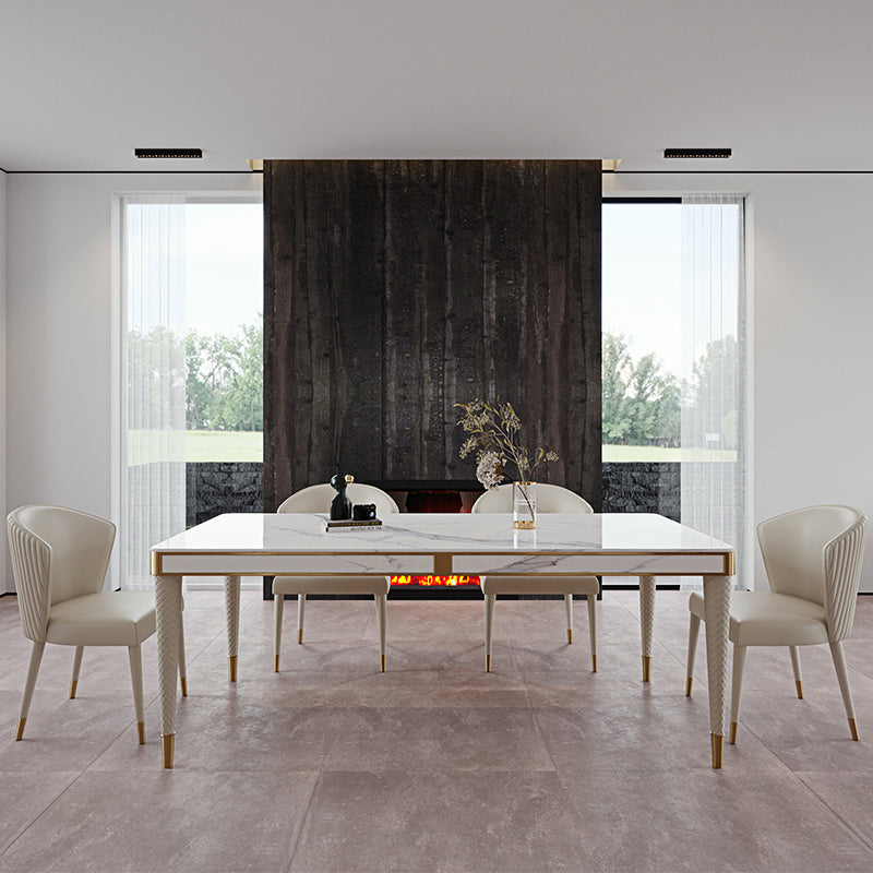 Medieval Modern Luxury Sintered Stone Top Dining Table Rectangle Table in White with 4 Legs Clearhalo ' dining_table' 'Dining Tables & Seating' 'Dining Tables' 'furn' 'furn_dining_table' 'Furniture' 'furniture_dining_table' 'Kitchen & Dining Furniture' 'kitchen&dining_furn' 'kitchen' 'kitchen_dining_table' 4060536