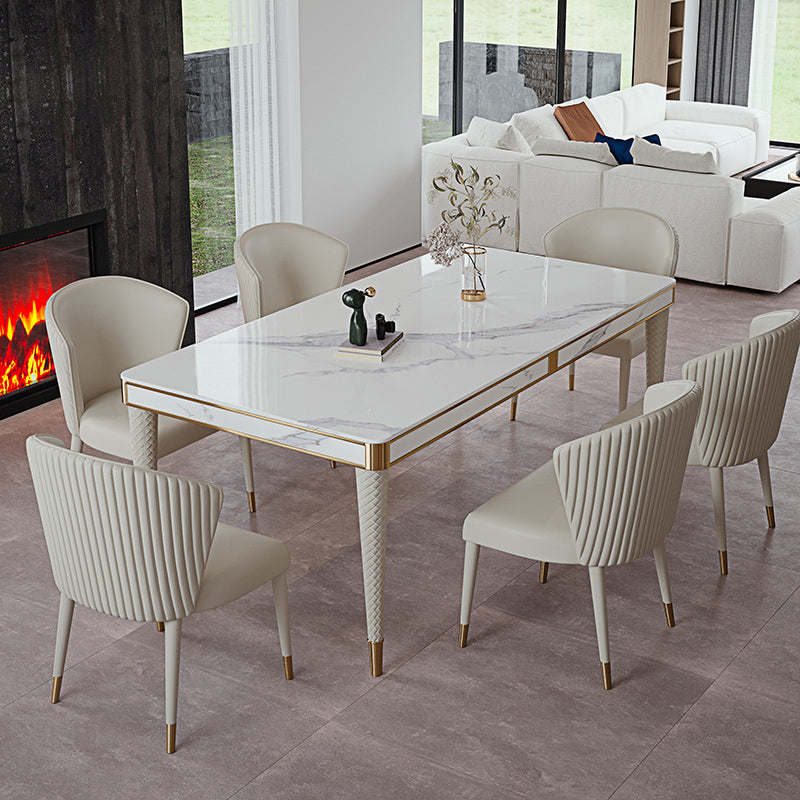 Medieval Modern Luxury Sintered Stone Top Dining Table Rectangle Table in White with 4 Legs Clearhalo ' dining_table' 'Dining Tables & Seating' 'Dining Tables' 'furn' 'furn_dining_table' 'Furniture' 'furniture_dining_table' 'Kitchen & Dining Furniture' 'kitchen&dining_furn' 'kitchen' 'kitchen_dining_table' 4060537