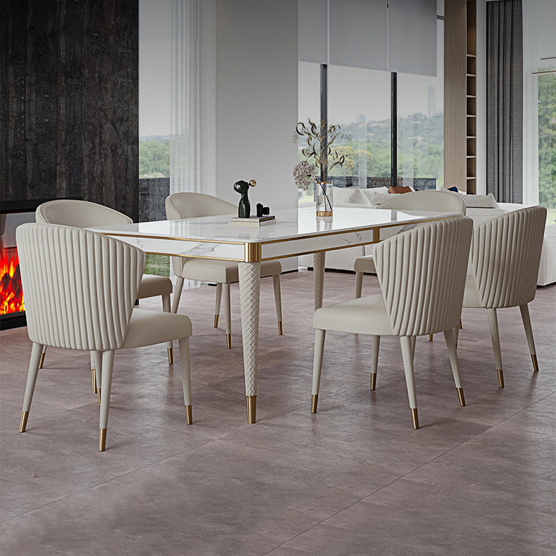 Medieval Modern Luxury Sintered Stone Top Dining Table Rectangle Table in White with 4 Legs Clearhalo ' dining_table' 'Dining Tables & Seating' 'Dining Tables' 'furn' 'furn_dining_table' 'Furniture' 'furniture_dining_table' 'Kitchen & Dining Furniture' 'kitchen&dining_furn' 'kitchen' 'kitchen_dining_table' 4060538