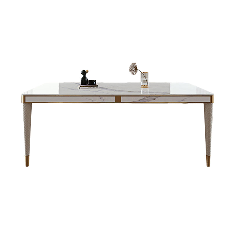 Medieval Modern Luxury Sintered Stone Top Dining Table Rectangle Table in White with 4 Legs Without Chairs Clearhalo ' dining_table' 'Dining Tables & Seating' 'Dining Tables' 'furn' 'furn_dining_table' 'Furniture' 'furniture_dining_table' 'Kitchen & Dining Furniture' 'kitchen&dining_furn' 'kitchen' 'kitchen_dining_table' 4060539