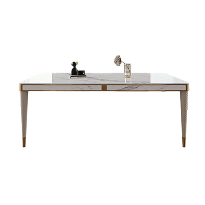 Medieval Modern Luxury Sintered Stone Top Dining Table Rectangle Table in White with 4 Legs Without Chairs Clearhalo ' dining_table' 'Dining Tables & Seating' 'Dining Tables' 'furn' 'furn_dining_table' 'Furniture' 'furniture_dining_table' 'Kitchen & Dining Furniture' 'kitchen&dining_furn' 'kitchen' 'kitchen_dining_table' 4060539