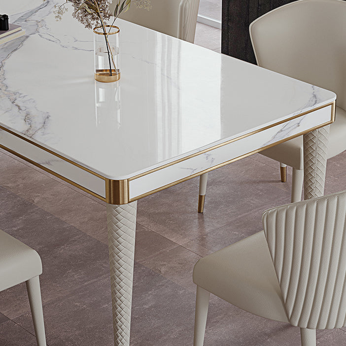 Medieval Modern Luxury Sintered Stone Top Dining Table Rectangle Table in White with 4 Legs Clearhalo ' dining_table' 'Dining Tables & Seating' 'Dining Tables' 'furn' 'furn_dining_table' 'Furniture' 'furniture_dining_table' 'Kitchen & Dining Furniture' 'kitchen&dining_furn' 'kitchen' 'kitchen_dining_table' 4060540
