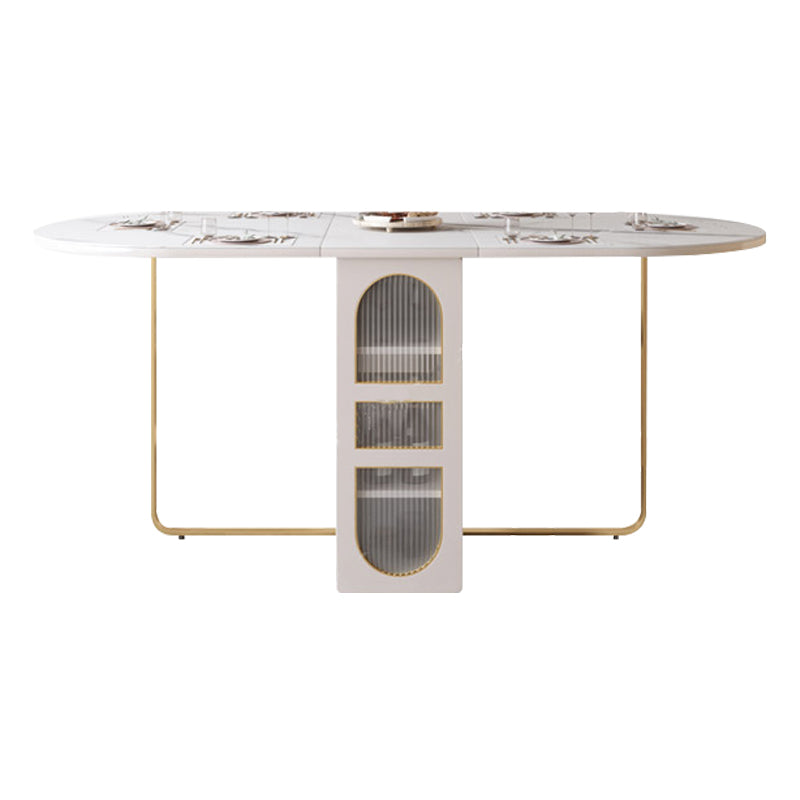Modern Sintered Stone Dining Table Oval Drop-Leaf 59" Dining Table with Gold Frame White Without Chairs Clearhalo ' dining_table' 'Dining Tables & Seating' 'Dining Tables' 'furn' 'furn_dining_table' 'Furniture' 'furniture_dining_table' 'Kitchen & Dining Furniture' 'kitchen&dining_furn' 'kitchen' 'kitchen_dining_table' 4060600