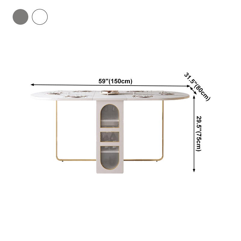 Modern Sintered Stone Dining Table Oval Drop-Leaf 59" Dining Table with Gold Frame Clearhalo ' dining_table' 'Dining Tables & Seating' 'Dining Tables' 'furn' 'furn_dining_table' 'Furniture' 'furniture_dining_table' 'Kitchen & Dining Furniture' 'kitchen&dining_furn' 'kitchen' 'kitchen_dining_table' 4060606