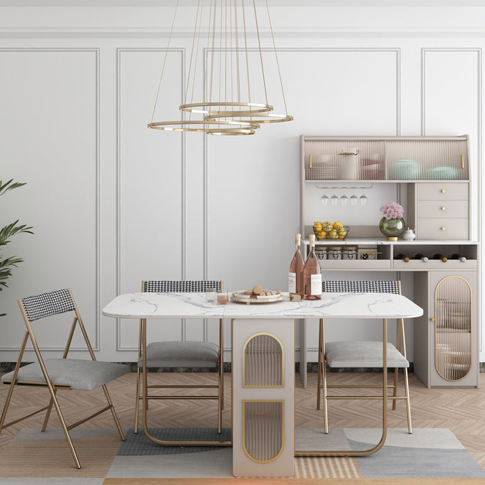 Modern Style Rectangle Dining Table 62.3" White Sintered Stone Drop-Leaf Dining Table Clearhalo ' dining_table' 'Dining Tables & Seating' 'Dining Tables' 'furn' 'furn_dining_table' 'Furniture' 'furniture_dining_table' 'Kitchen & Dining Furniture' 'kitchen&dining_furn' 'kitchen' 'kitchen_dining_table' 4060615