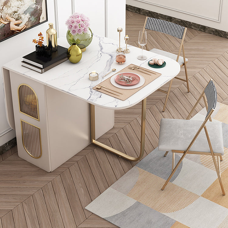 Modern Style Rectangle Dining Table 62.3" White Sintered Stone Drop-Leaf Dining Table Clearhalo ' dining_table' 'Dining Tables & Seating' 'Dining Tables' 'furn' 'furn_dining_table' 'Furniture' 'furniture_dining_table' 'Kitchen & Dining Furniture' 'kitchen&dining_furn' 'kitchen' 'kitchen_dining_table' 4060616