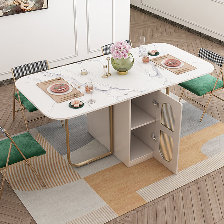 Modern Style Rectangle Dining Table 62.3" White Sintered Stone Drop-Leaf Dining Table Clearhalo ' dining_table' 'Dining Tables & Seating' 'Dining Tables' 'furn' 'furn_dining_table' 'Furniture' 'furniture_dining_table' 'Kitchen & Dining Furniture' 'kitchen&dining_furn' 'kitchen' 'kitchen_dining_table' 4060617