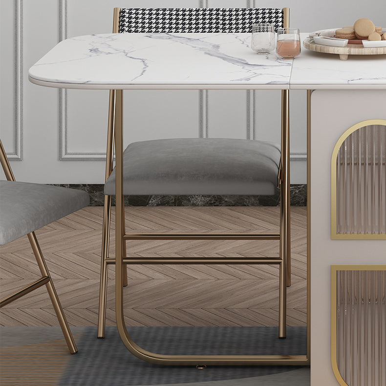Modern Style Rectangle Dining Table 62.3" White Sintered Stone Drop-Leaf Dining Table Clearhalo ' dining_table' 'Dining Tables & Seating' 'Dining Tables' 'furn' 'furn_dining_table' 'Furniture' 'furniture_dining_table' 'Kitchen & Dining Furniture' 'kitchen&dining_furn' 'kitchen' 'kitchen_dining_table' 4060618