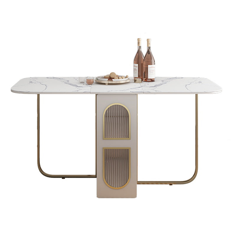 Modern Style Rectangle Dining Table 62.3" White Sintered Stone Drop-Leaf Dining Table White Without Chairs Clearhalo ' dining_table' 'Dining Tables & Seating' 'Dining Tables' 'furn' 'furn_dining_table' 'Furniture' 'furniture_dining_table' 'Kitchen & Dining Furniture' 'kitchen&dining_furn' 'kitchen' 'kitchen_dining_table' 4060619