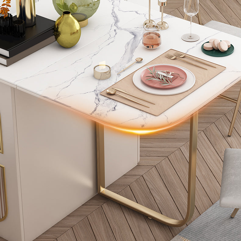 Modern Style Rectangle Dining Table 62.3" White Sintered Stone Drop-Leaf Dining Table Clearhalo ' dining_table' 'Dining Tables & Seating' 'Dining Tables' 'furn' 'furn_dining_table' 'Furniture' 'furniture_dining_table' 'Kitchen & Dining Furniture' 'kitchen&dining_furn' 'kitchen' 'kitchen_dining_table' 4060621