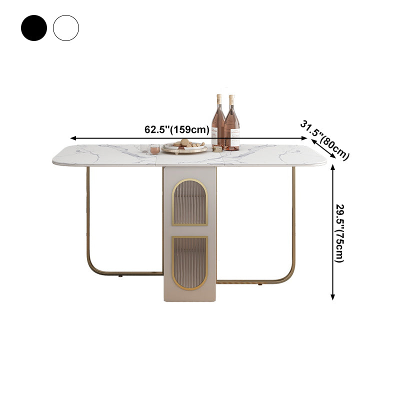 Modern Style Rectangle Dining Table 62.3" White Sintered Stone Drop-Leaf Dining Table Clearhalo ' dining_table' 'Dining Tables & Seating' 'Dining Tables' 'furn' 'furn_dining_table' 'Furniture' 'furniture_dining_table' 'Kitchen & Dining Furniture' 'kitchen&dining_furn' 'kitchen' 'kitchen_dining_table' 4060624