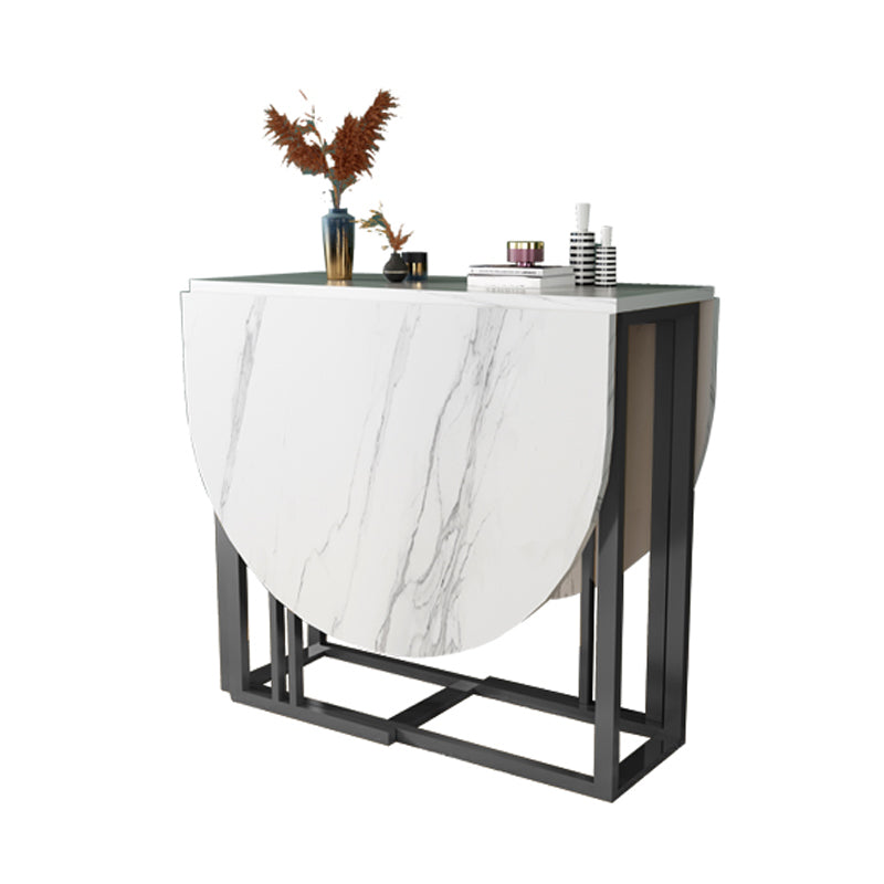Modern Style White Dining Table Sintered Stone Drop-Leaf 56.3" Table(table only) Black Without Chairs Clearhalo ' dining_table' 'Dining Tables & Seating' 'Dining Tables' 'furn' 'furn_dining_table' 'Furniture' 'furniture_dining_table' 'Kitchen & Dining Furniture' 'kitchen&dining_furn' 'kitchen' 'kitchen_dining_table' 4060637