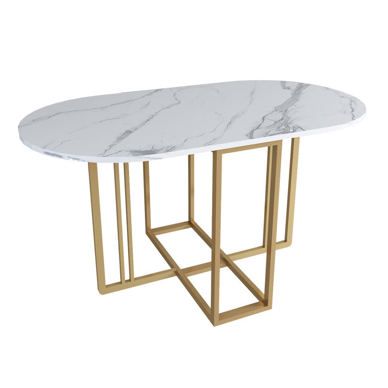 Modern Style White Dining Table Sintered Stone Drop-Leaf 56.3" Table(table only) Gold Without Chairs Clearhalo ' dining_table' 'Dining Tables & Seating' 'Dining Tables' 'furn' 'furn_dining_table' 'Furniture' 'furniture_dining_table' 'Kitchen & Dining Furniture' 'kitchen&dining_furn' 'kitchen' 'kitchen_dining_table' 4060641