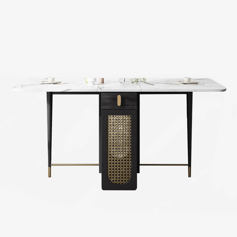 59'' Foldable Sintered Stone Top Dining Table Modern Rectangle Table with Trestle Base White Without Chairs Clearhalo ' dining_table' 'Dining Tables & Seating' 'Dining Tables' 'furn' 'furn_dining_table' 'Furniture' 'furniture_dining_table' 'Kitchen & Dining Furniture' 'kitchen&dining_furn' 'kitchen' 'kitchen_dining_table' 4060651