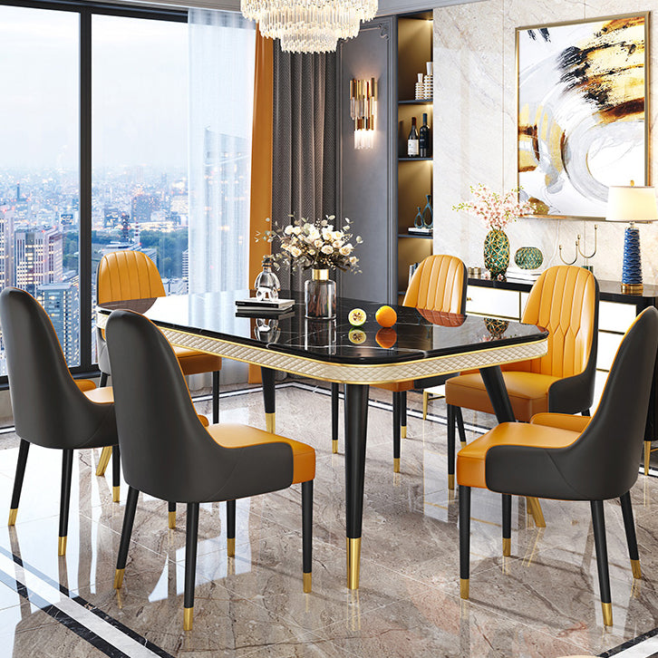 Marble Dining Table Luxury Style 4 Legs Base Rectangle Table for Dining Room Black Without Chairs Clearhalo ' dining_table' 'Dining Tables & Seating' 'Dining Tables' 'furn' 'furn_dining_table' 'Furniture' 'furniture_dining_table' 'Kitchen & Dining Furniture' 'kitchen&dining_furn' 'kitchen' 'kitchen_dining_table' 4060681