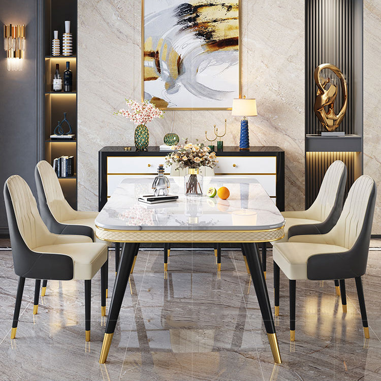 Marble Dining Table Luxury Style 4 Legs Base Rectangle Table for Dining Room Clearhalo ' dining_table' 'Dining Tables & Seating' 'Dining Tables' 'furn' 'furn_dining_table' 'Furniture' 'furniture_dining_table' 'Kitchen & Dining Furniture' 'kitchen&dining_furn' 'kitchen' 'kitchen_dining_table' 4060682