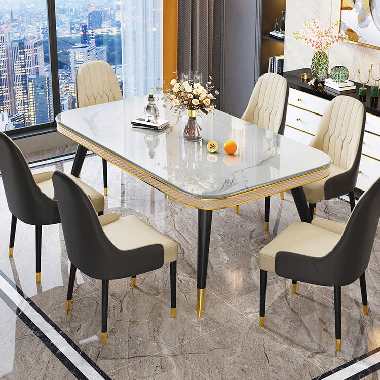 Marble Dining Table Luxury Style 4 Legs Base Rectangle Table for Dining Room Clearhalo ' dining_table' 'Dining Tables & Seating' 'Dining Tables' 'furn' 'furn_dining_table' 'Furniture' 'furniture_dining_table' 'Kitchen & Dining Furniture' 'kitchen&dining_furn' 'kitchen' 'kitchen_dining_table' 4060683