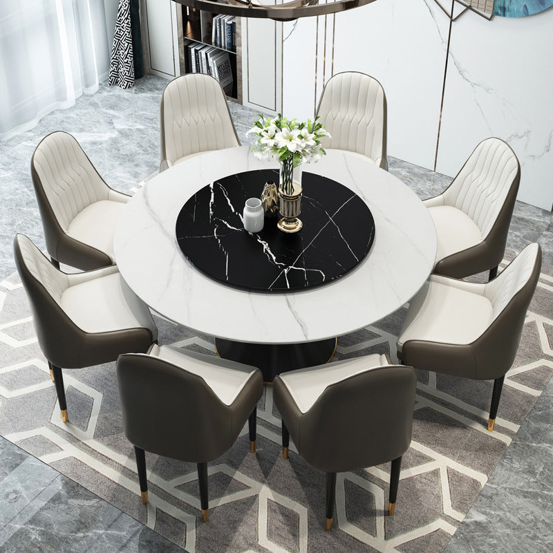 Traditional Luxury Dining Room Table Rectangle Sintered Stone Table with Pedestal Base White Without Chairs Clearhalo ' dining_table' 'Dining Tables & Seating' 'Dining Tables' 'furn' 'furn_dining_table' 'Furniture' 'furniture_dining_table' 'Kitchen & Dining Furniture' 'kitchen&dining_furn' 'kitchen' 'kitchen_dining_table' 4060695