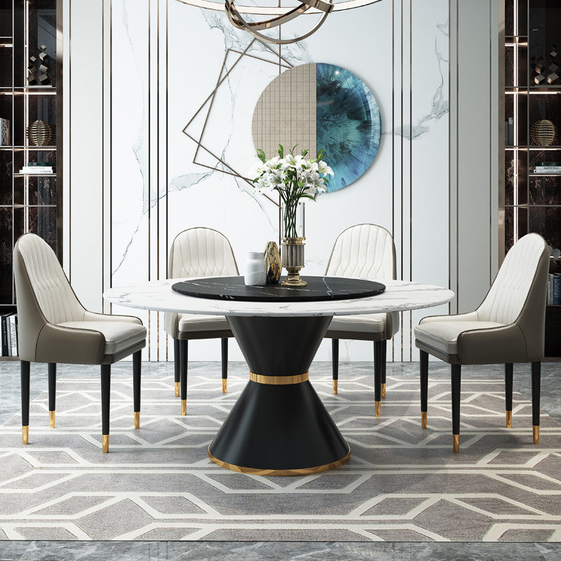 Traditional Luxury Dining Room Table Rectangle Sintered Stone Table with Pedestal Base Clearhalo ' dining_table' 'Dining Tables & Seating' 'Dining Tables' 'furn' 'furn_dining_table' 'Furniture' 'furniture_dining_table' 'Kitchen & Dining Furniture' 'kitchen&dining_furn' 'kitchen' 'kitchen_dining_table' 4060696