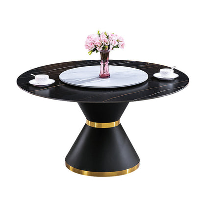 Traditional Luxury Dining Room Table Rectangle Sintered Stone Table with Pedestal Base Black Without Chairs Clearhalo ' dining_table' 'Dining Tables & Seating' 'Dining Tables' 'furn' 'furn_dining_table' 'Furniture' 'furniture_dining_table' 'Kitchen & Dining Furniture' 'kitchen&dining_furn' 'kitchen' 'kitchen_dining_table' 4060698