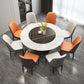 Traditional Luxury Dining Room Table Rectangle Sintered Stone Table with Pedestal Base Clearhalo ' dining_table' 'Dining Tables & Seating' 'Dining Tables' 'furn' 'furn_dining_table' 'Furniture' 'furniture_dining_table' 'Kitchen & Dining Furniture' 'kitchen&dining_furn' 'kitchen' 'kitchen_dining_table' 4060705