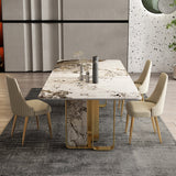 Luxury Sintered Stone Top Dining Table Rectangle Table with Metal and Stone Double Pedestal in Gold Clearhalo ' dining_table' 'Dining Tables & Seating' 'Dining Tables' 'furn' 'furn_dining_table' 'Furniture' 'furniture_dining_table' 'Kitchen & Dining Furniture' 'kitchen&dining_furn' 'kitchen' 'kitchen_dining_table' 4060711