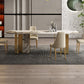 Luxury Sintered Stone Top Dining Table Rectangle Table with Metal and Stone Double Pedestal in Gold Clearhalo ' dining_table' 'Dining Tables & Seating' 'Dining Tables' 'furn' 'furn_dining_table' 'Furniture' 'furniture_dining_table' 'Kitchen & Dining Furniture' 'kitchen&dining_furn' 'kitchen' 'kitchen_dining_table' 4060717