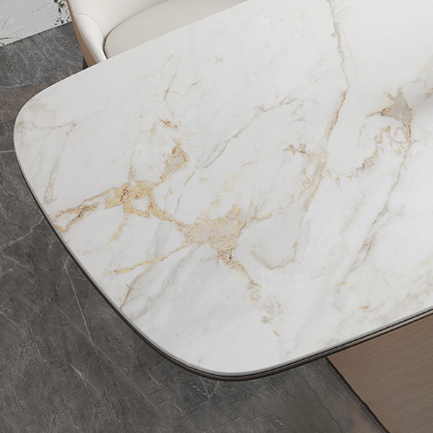 Luxury Sintered Stone Top Dining Table Rectangle Table with Metal Pedestal in Rose Gold Clearhalo ' dining_table' 'Dining Tables & Seating' 'Dining Tables' 'furn' 'furn_dining_table' 'Furniture' 'furniture_dining_table' 'Kitchen & Dining Furniture' 'kitchen&dining_furn' 'kitchen' 'kitchen_dining_table' 4060736