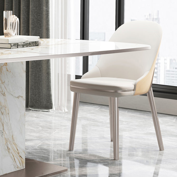 Luxury Sintered Stone Top Dining Table Rectangle Table with Metal Pedestal in Rose Gold Clearhalo ' dining_table' 'Dining Tables & Seating' 'Dining Tables' 'furn' 'furn_dining_table' 'Furniture' 'furniture_dining_table' 'Kitchen & Dining Furniture' 'kitchen&dining_furn' 'kitchen' 'kitchen_dining_table' 4060737
