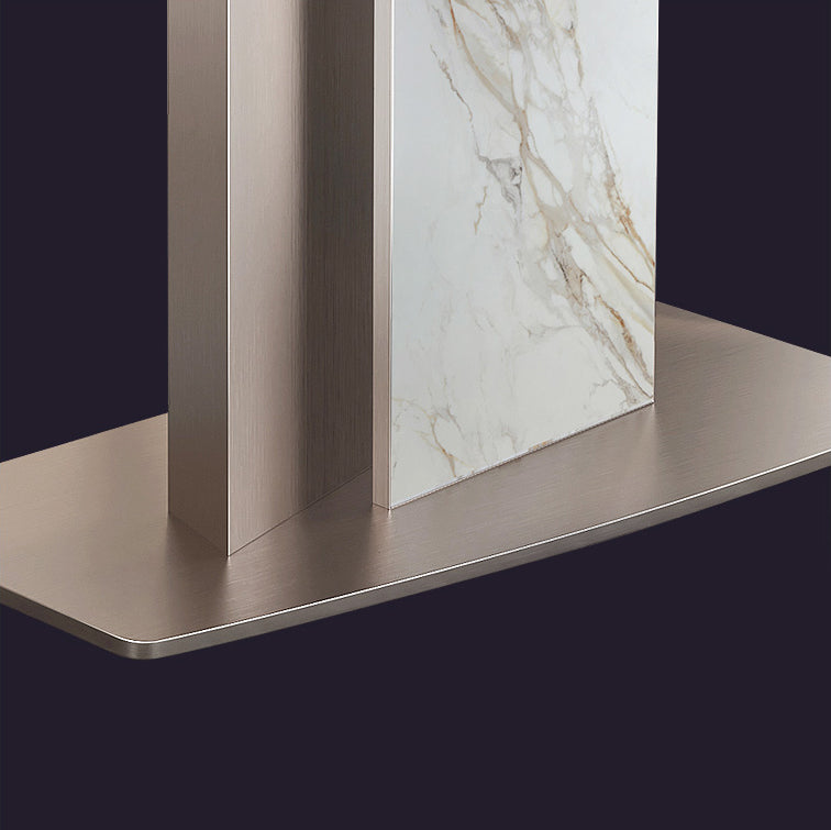 Luxury Sintered Stone Top Dining Table Rectangle Table with Metal Pedestal in Rose Gold Clearhalo ' dining_table' 'Dining Tables & Seating' 'Dining Tables' 'furn' 'furn_dining_table' 'Furniture' 'furniture_dining_table' 'Kitchen & Dining Furniture' 'kitchen&dining_furn' 'kitchen' 'kitchen_dining_table' 4060738