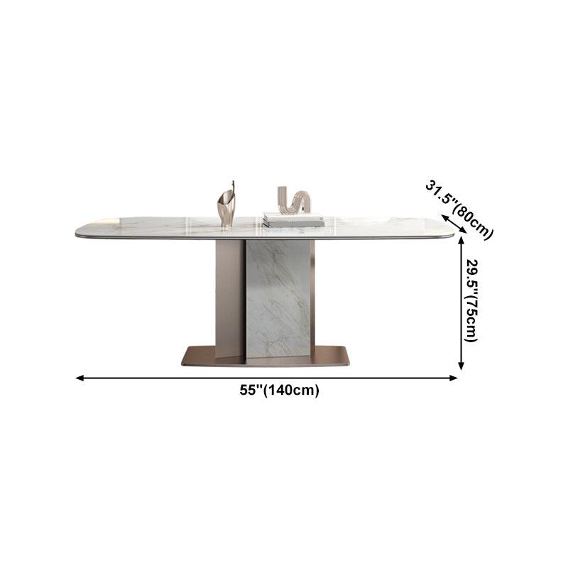 Luxury Sintered Stone Top Dining Table Rectangle Table with Metal Pedestal in Rose Gold Clearhalo ' dining_table' 'Dining Tables & Seating' 'Dining Tables' 'furn' 'furn_dining_table' 'Furniture' 'furniture_dining_table' 'Kitchen & Dining Furniture' 'kitchen&dining_furn' 'kitchen' 'kitchen_dining_table' 4060741