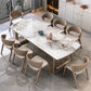 Sintered Stone Top Luxury Dining Table Rectangle Table with Gold Double Pedestal Clearhalo ' dining_table' 'Dining Tables & Seating' 'Dining Tables' 'furn' 'furn_dining_table' 'Furniture' 'furniture_dining_table' 'Kitchen & Dining Furniture' 'kitchen&dining_furn' 'kitchen' 'kitchen_dining_table' 4060745