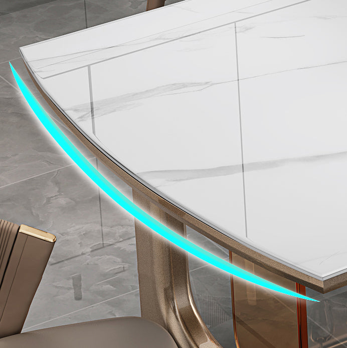 Sintered Stone Top Luxury Dining Table Rectangle Table with Gold Double Pedestal Clearhalo ' dining_table' 'Dining Tables & Seating' 'Dining Tables' 'furn' 'furn_dining_table' 'Furniture' 'furniture_dining_table' 'Kitchen & Dining Furniture' 'kitchen&dining_furn' 'kitchen' 'kitchen_dining_table' 4060747