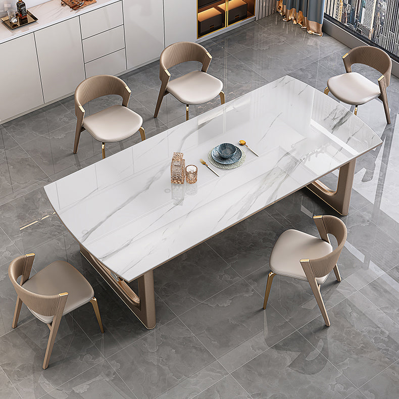 Sintered Stone Top Luxury Dining Table Rectangle Table with Gold Double Pedestal Clearhalo ' dining_table' 'Dining Tables & Seating' 'Dining Tables' 'furn' 'furn_dining_table' 'Furniture' 'furniture_dining_table' 'Kitchen & Dining Furniture' 'kitchen&dining_furn' 'kitchen' 'kitchen_dining_table' 4060750