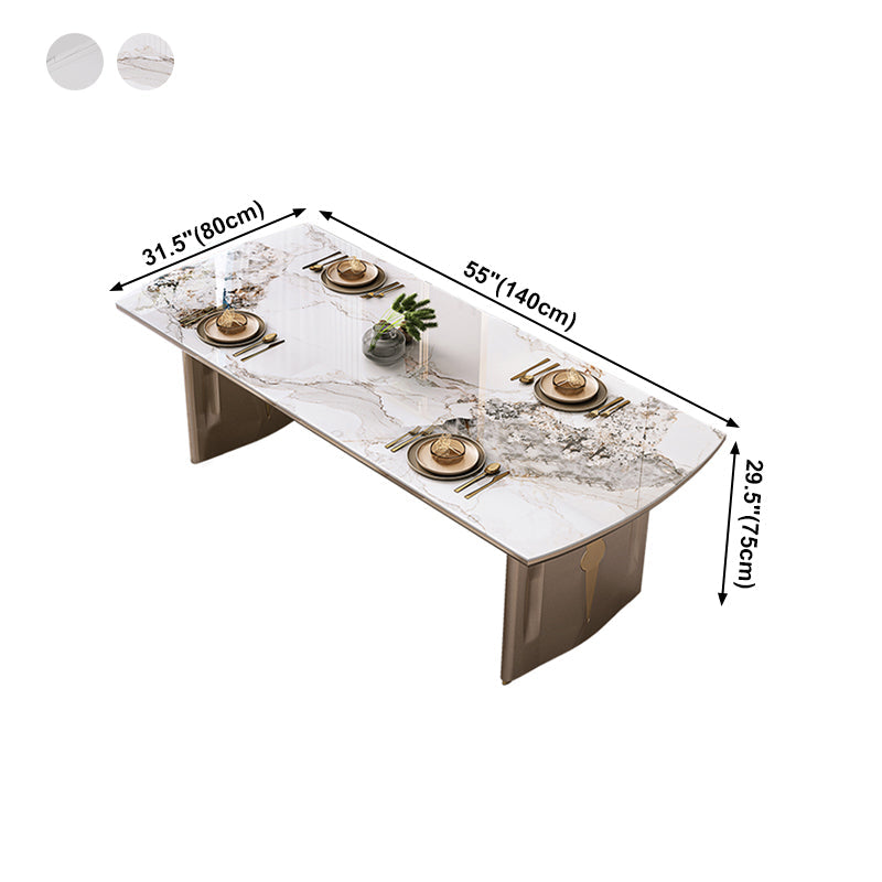 Sintered Stone Top Luxury Dining Table Rectangle Table with Gold Double Pedestal Clearhalo ' dining_table' 'Dining Tables & Seating' 'Dining Tables' 'furn' 'furn_dining_table' 'Furniture' 'furniture_dining_table' 'Kitchen & Dining Furniture' 'kitchen&dining_furn' 'kitchen' 'kitchen_dining_table' 4060751